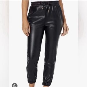 bishop + young  By Anthropoly Sleek Black Joggers Faux Leather Sz Small
